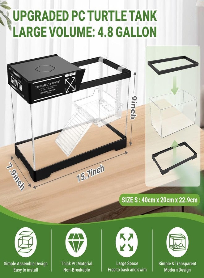 GOZILLA Aquatic Turtle Tank Kit+Lamp+Filter, Upgrade PC Turtle Tank Starter Kit with Adjustable Lamp & Filter,Reptile Habitat with Lid,Hanging Platform for Small Reptiles.(15.75×7.9×9''/Black Kit) - Image 2